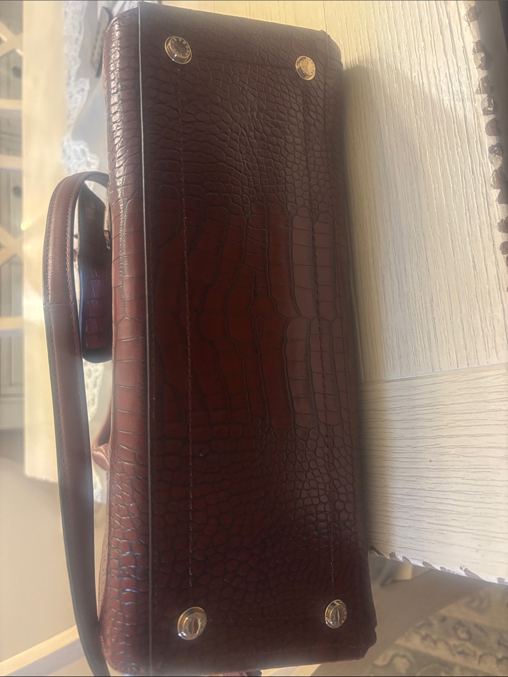 henri bendel Croc-Embossed Burgundy Tote with Card Pouch - Picture 11 of 14